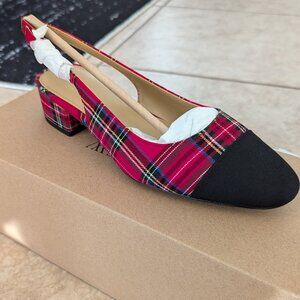 Tartan low-heel slingbacks